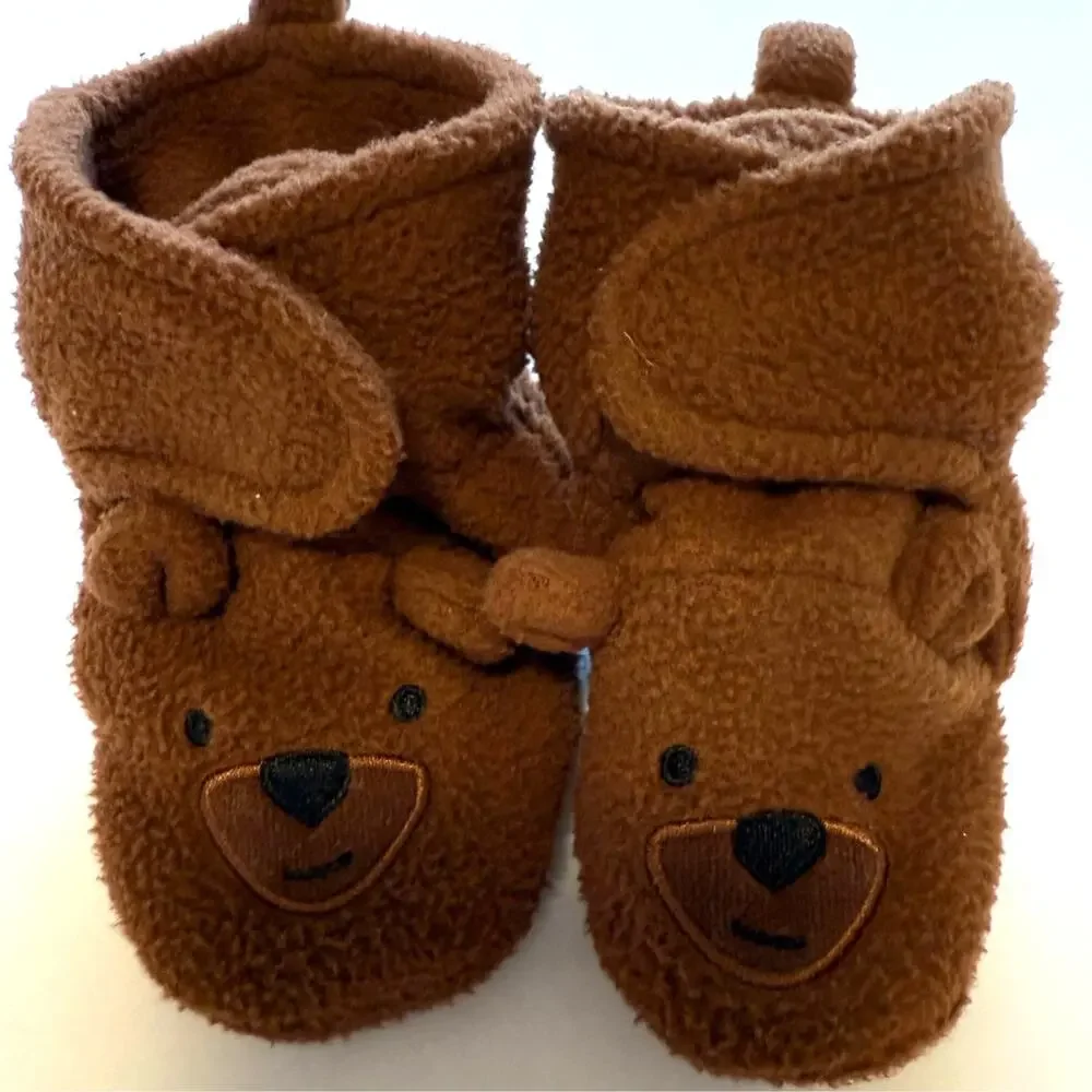 HB Baby Boy Bear Navy Blue Fleece Bootie Shoe Set Size 6-12 Months